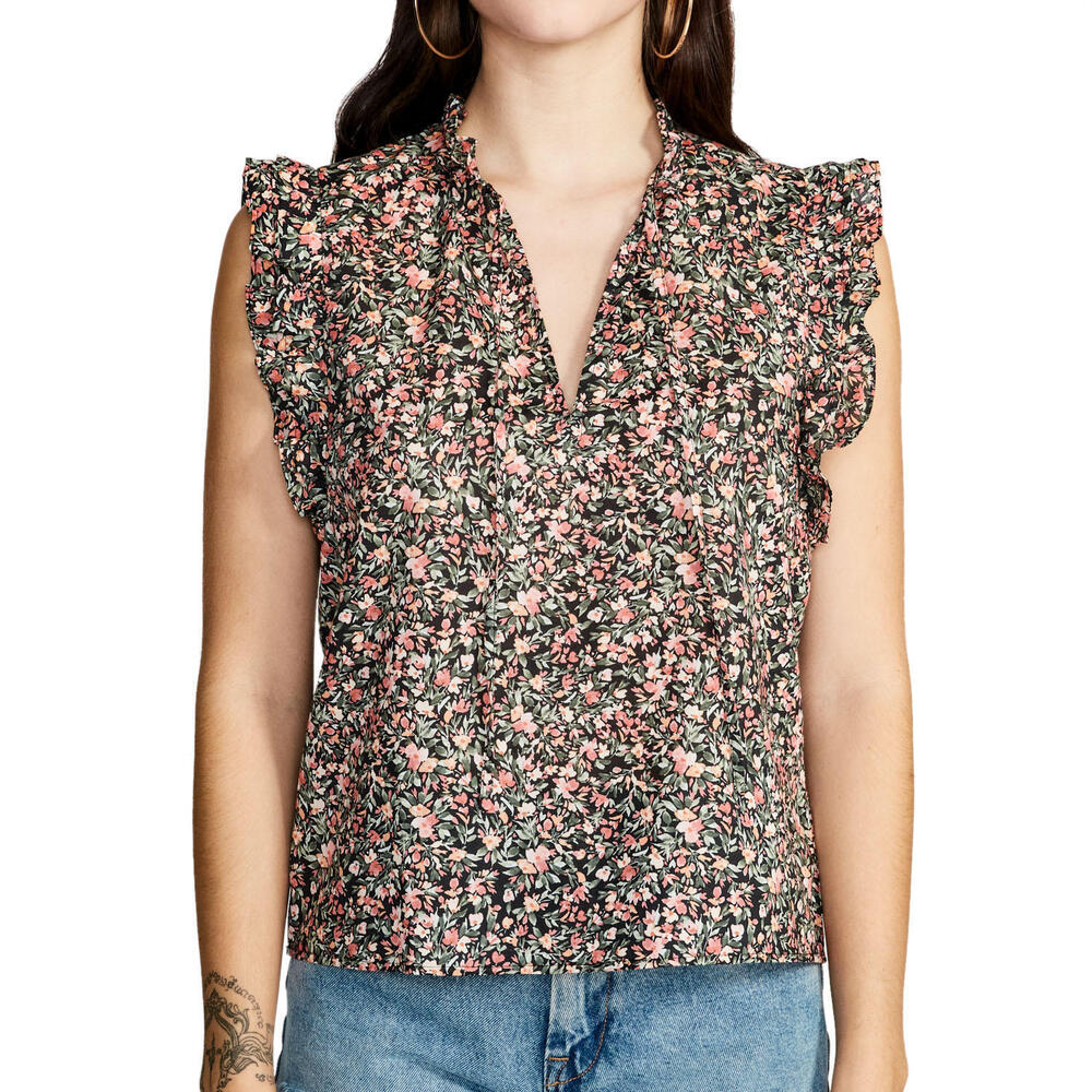 BB Dakota Steve Madden Women's Size Medium Floral Black Cotton Top